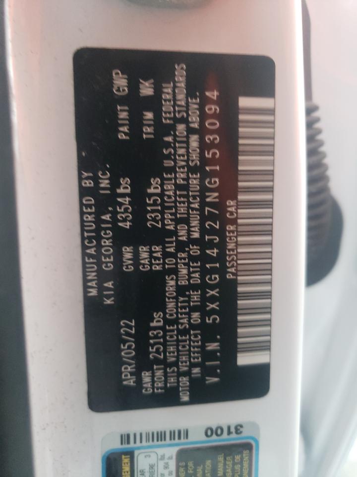 2022 KIA K5 LXS VIN:5XXG14J27NG153094