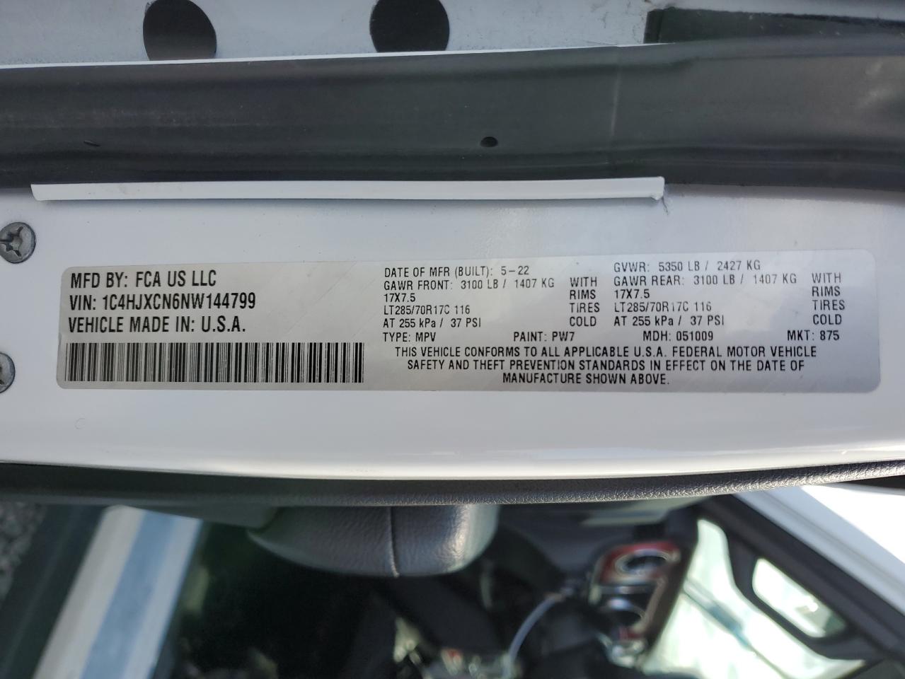 2022 JEEP WRANGLER RUBICON VIN:1C4HJXCN6NW144799