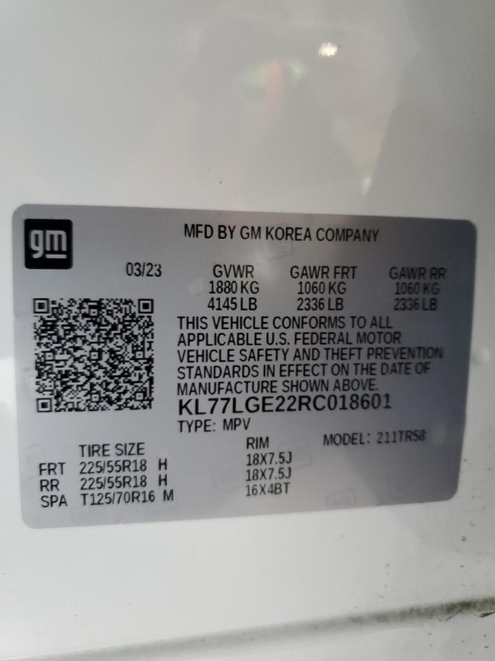 2024 CHEVROLET TRAX 1RS VIN:KL77LGE22RC018601