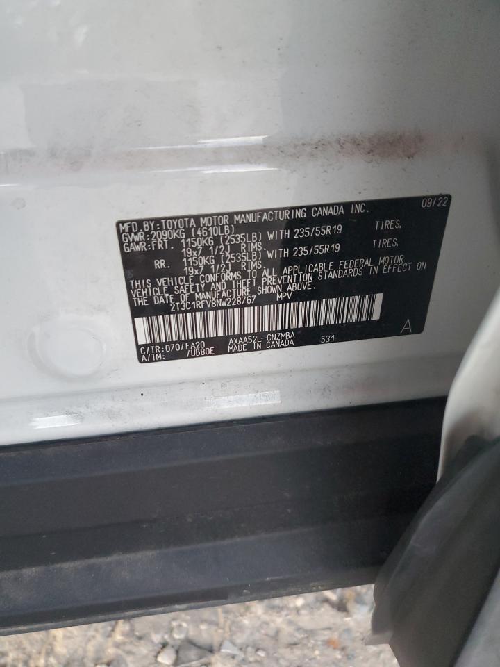 2022 TOYOTA RAV4 XLE PREMIUM VIN:2T3C1RFV8NW228767