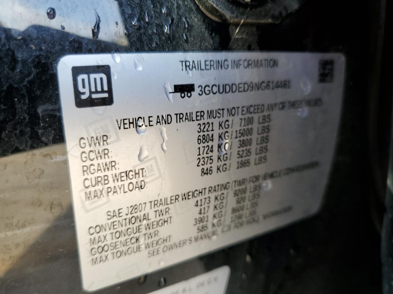 2022 CHEVROLET SILVERADO K1500 LT VIN:3GCUDDED9NG614461