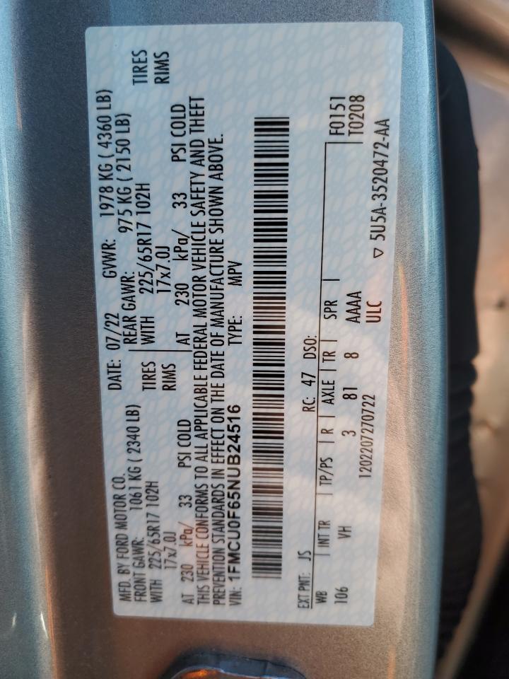 2022 FORD ESCAPE S VIN:1FMCU0F65NUB24516