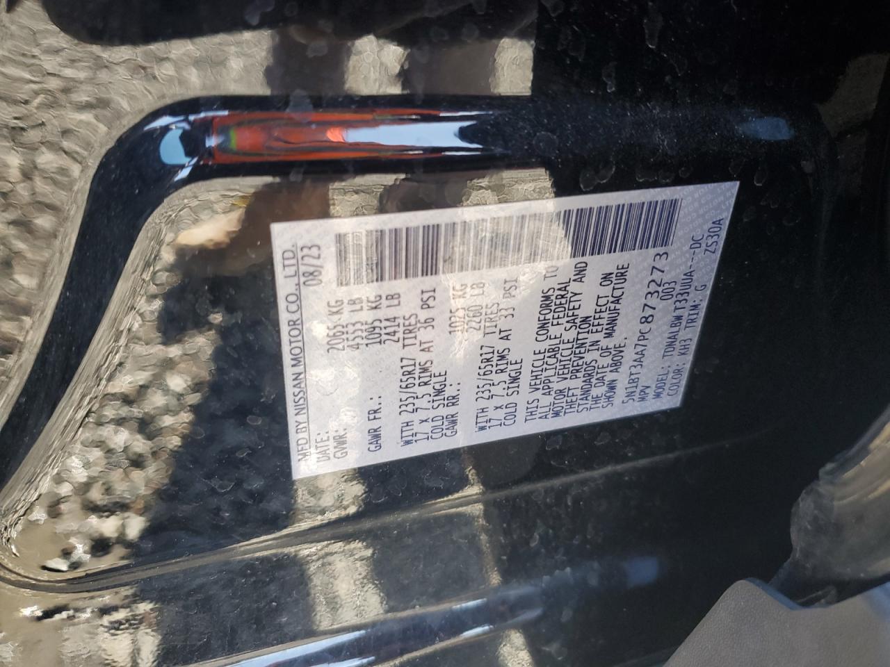 2023 NISSAN ROGUE S VIN:5N1BT3AA7PC873273
