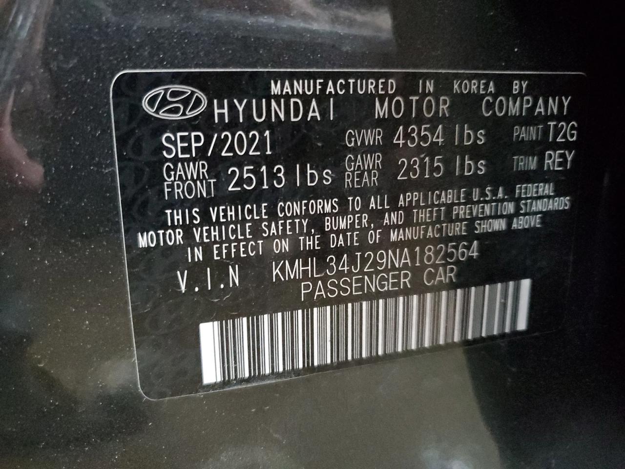 2022 HYUNDAI SONATA LIMITED VIN:KMHL34J29NA182564