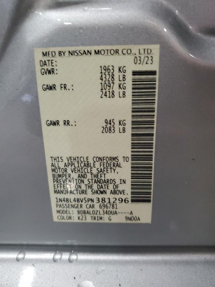 2023 NISSAN ALTIMA S VIN:1N4BL4BV5PN381296