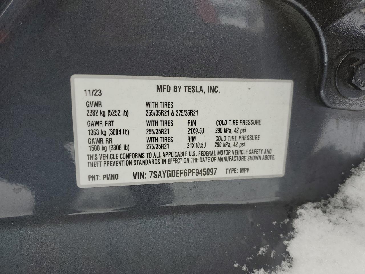 2023 TESLA MODEL Y  VIN:7SAYGDEF6PF945097