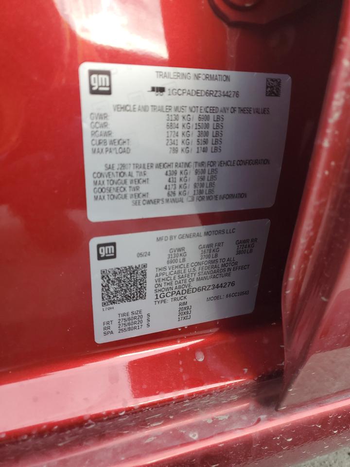 2024 CHEVROLET SILVERADO C1500 RST VIN:1GCPADED6RZ344276