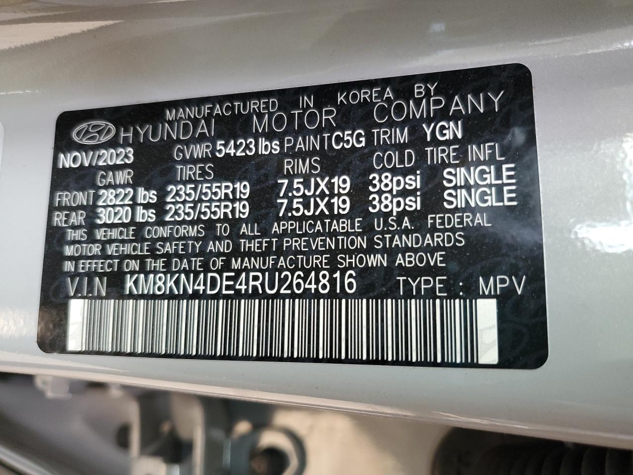 2024 HYUNDAI IONIQ 5 SEL VIN:KM8KN4DE4RU264816