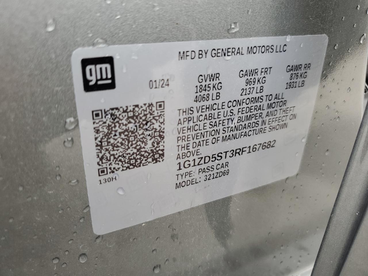 2024 CHEVROLET MALIBU LT VIN:1G1ZD5ST3RF167682