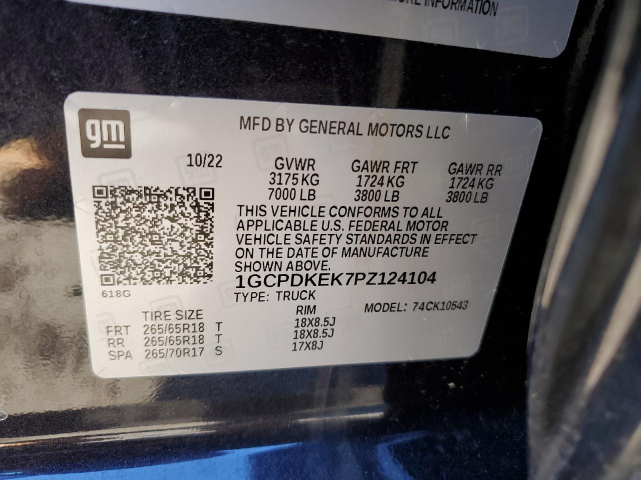 2023 CHEVROLET SILVERADO K1500 LT-L VIN:1GCPDKEK7PZ124104