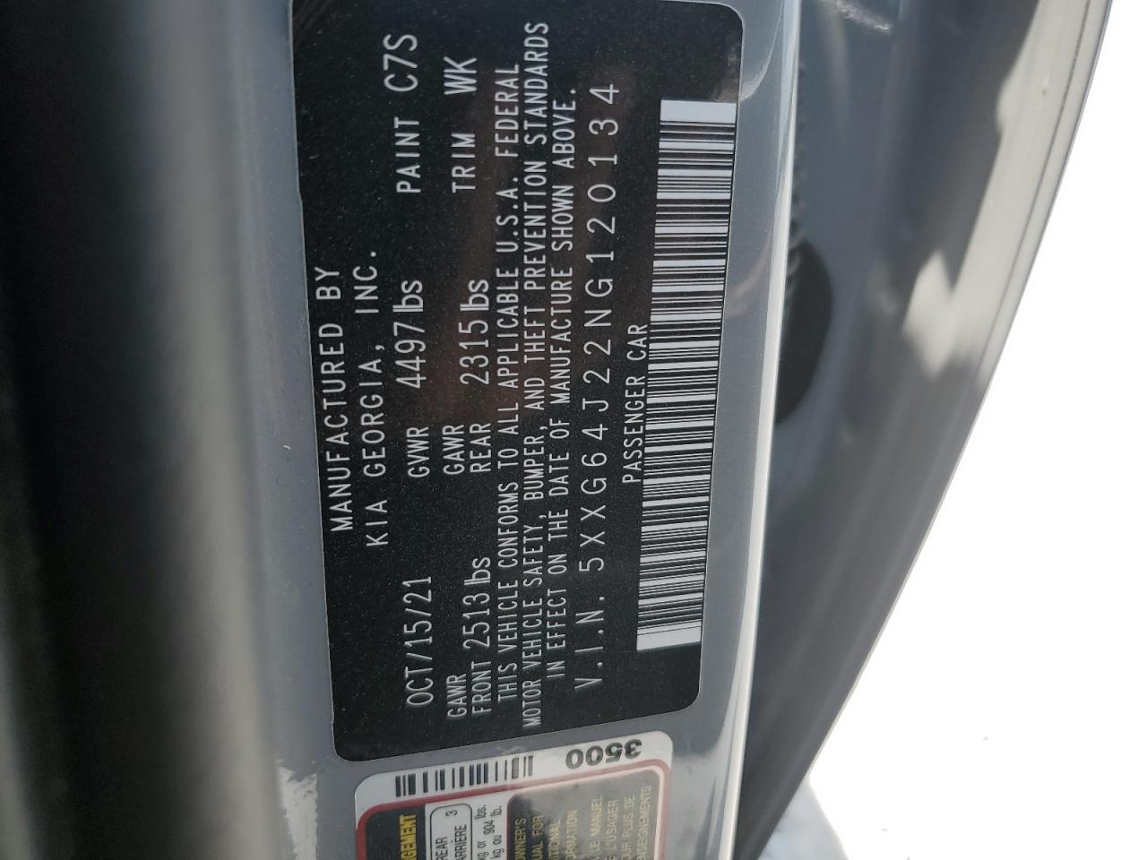 2022 KIA K5 GT LINE VIN:5XXG64J22NG120134