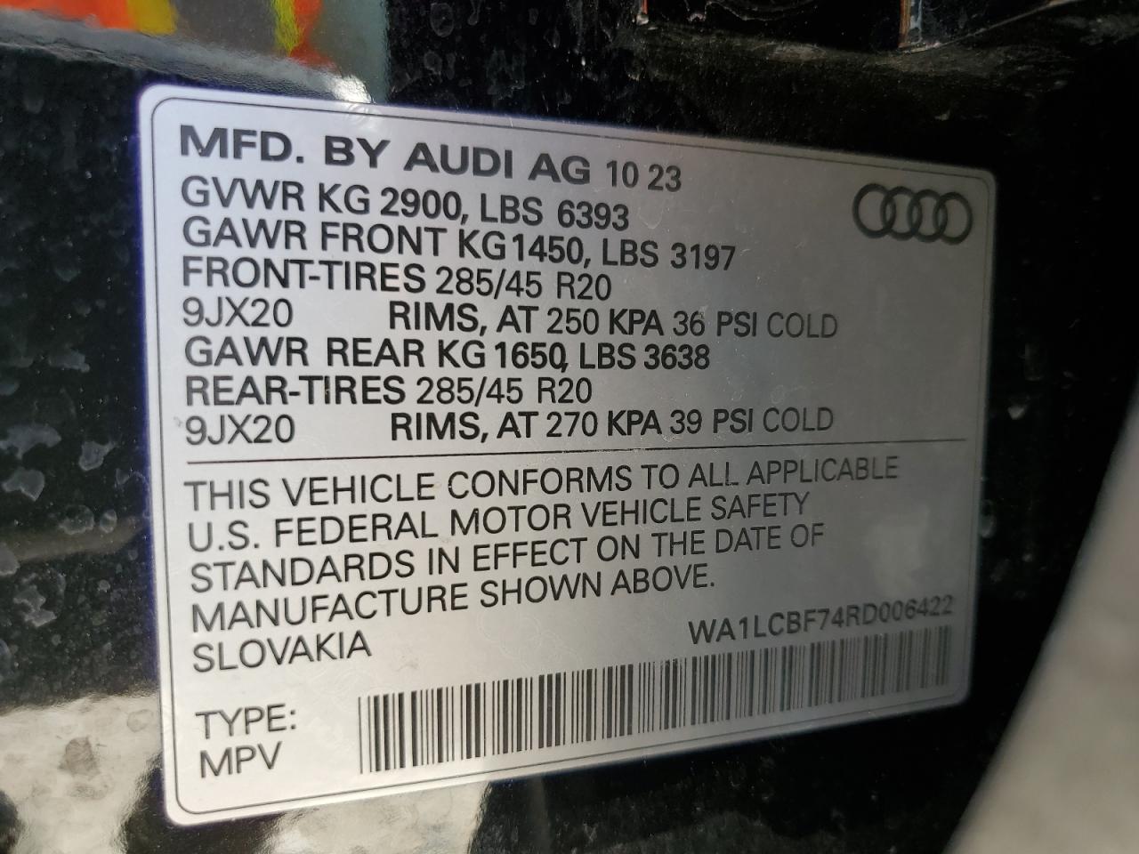 2024 AUDI Q7 PREMIUM PLUS VIN:WA1LCBF74RD006422