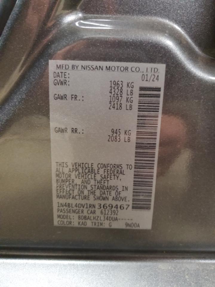 2024 NISSAN ALTIMA SV VIN:1N4BL4DV1RN369467