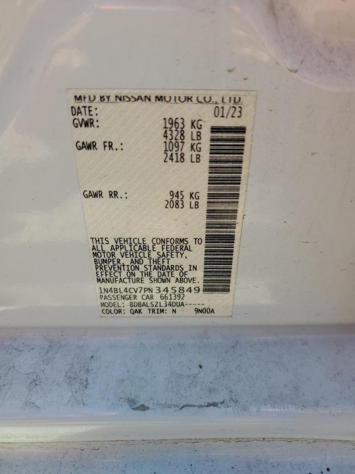 2023 NISSAN ALTIMA SR VIN:1N4BL4CV7PN345849