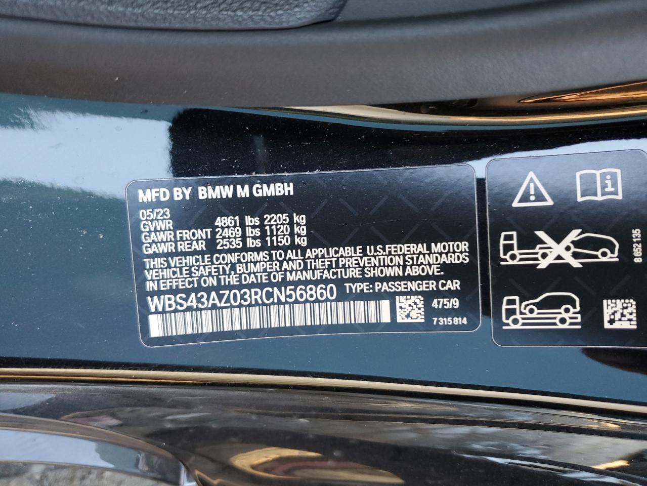 2024 BMW M4 COMPETITION VIN:WBS43AZ03RCN56860