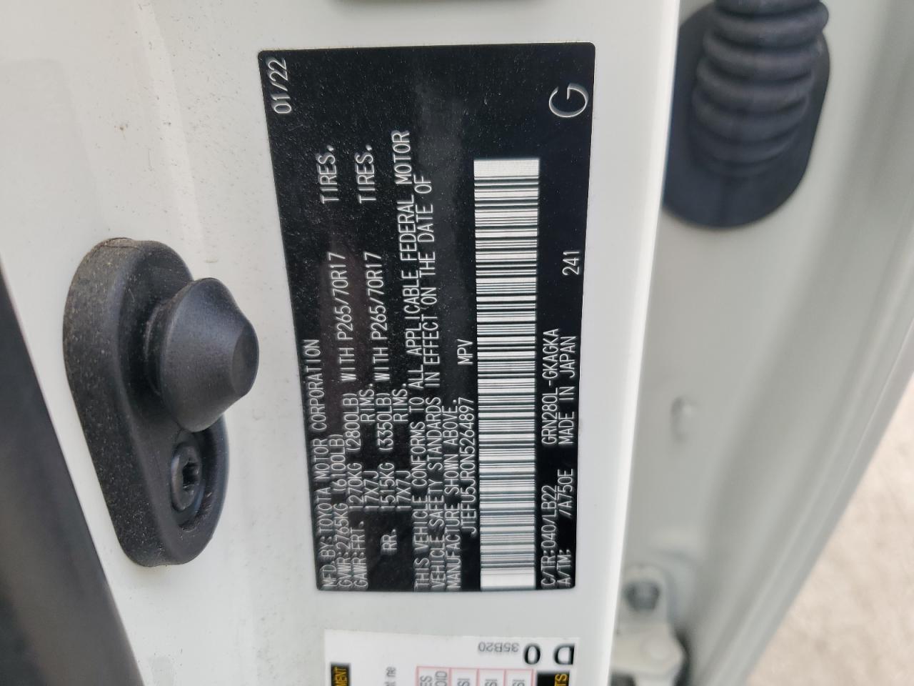 2022 TOYOTA 4RUNNER SR5 VIN:JTEFU5JR0N5264897