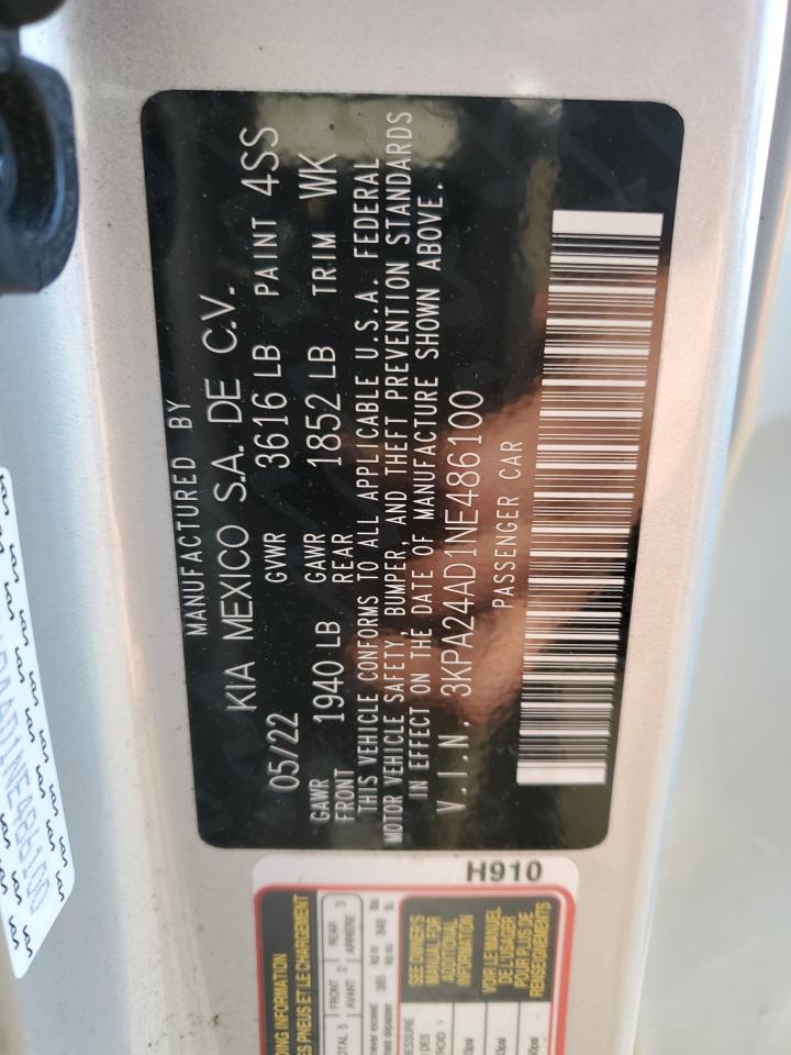 2022 KIA RIO LX VIN:3KPA24AD1NE486100