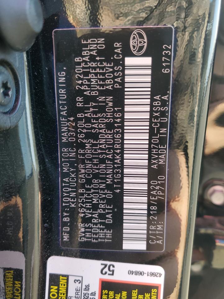 2024 TOYOTA CAMRY SE NIGHT SHADE VIN:4T1G31AK4RU631461