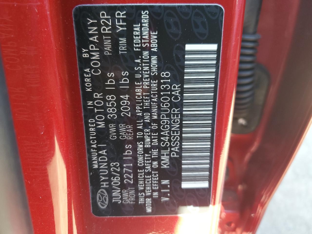 2023 HYUNDAI ELANTRA SEL VIN:KMHLS4AG9PU601318