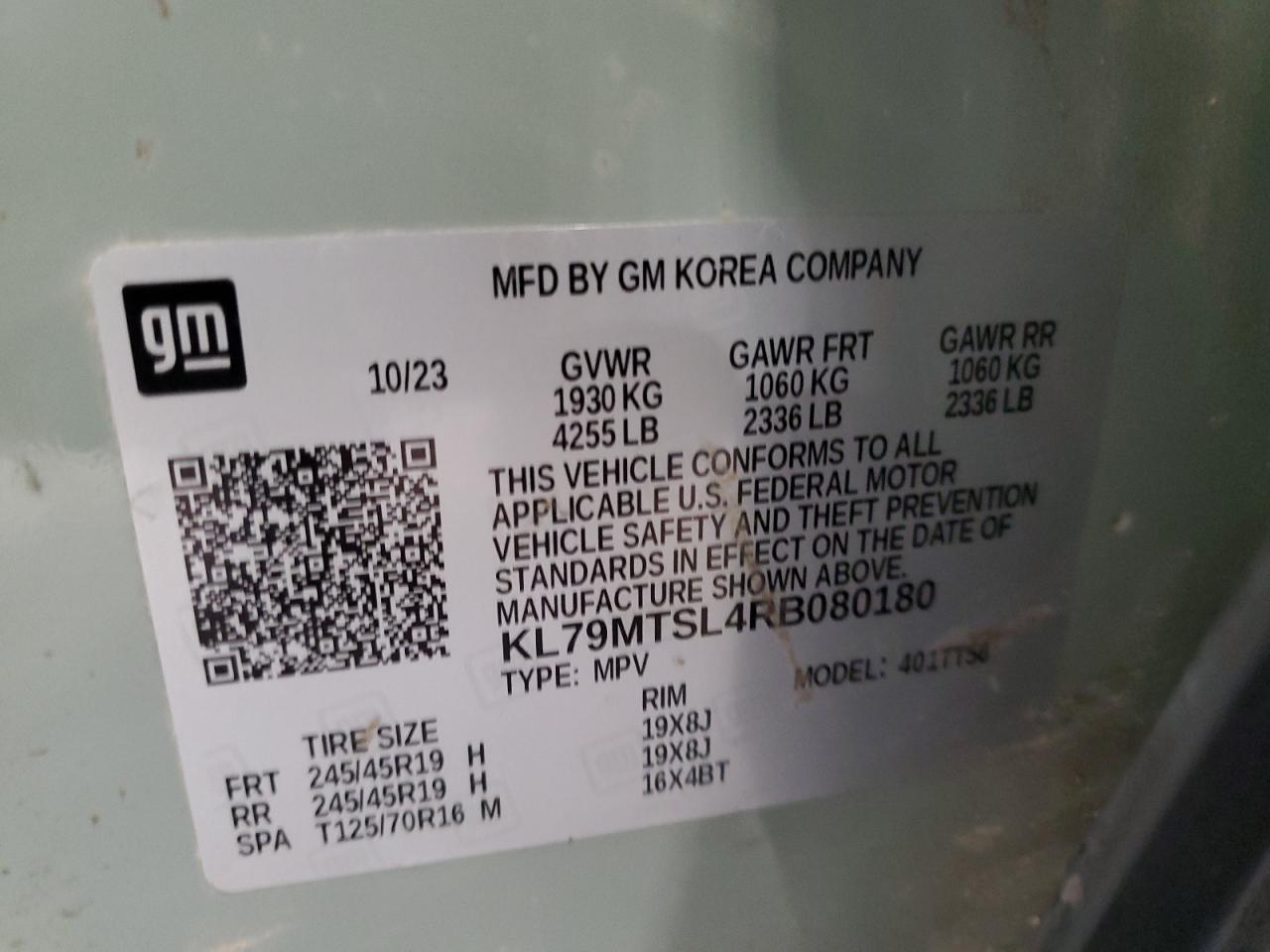 2024 CHEVROLET TRAILBLAZER RS VIN:KL79MTSL4RB080180