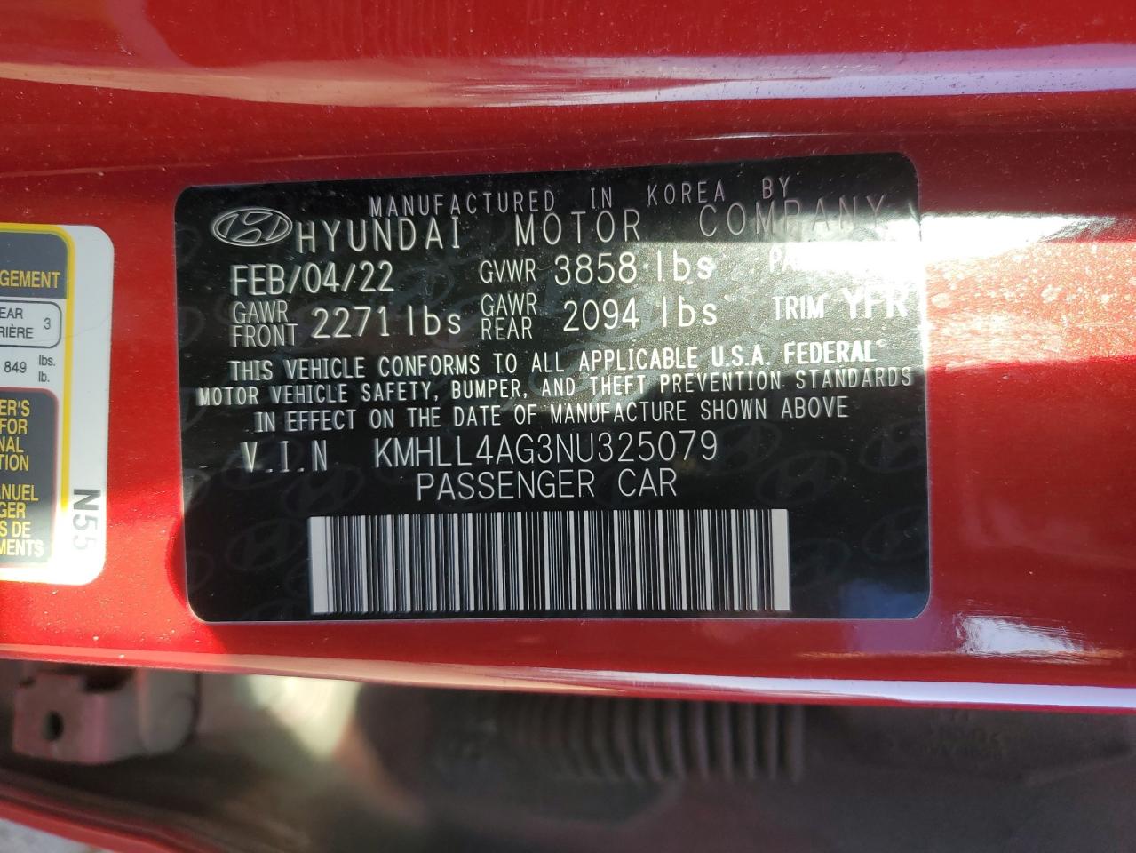 2022 HYUNDAI ELANTRA SE VIN:KMHLL4AG3NU325079