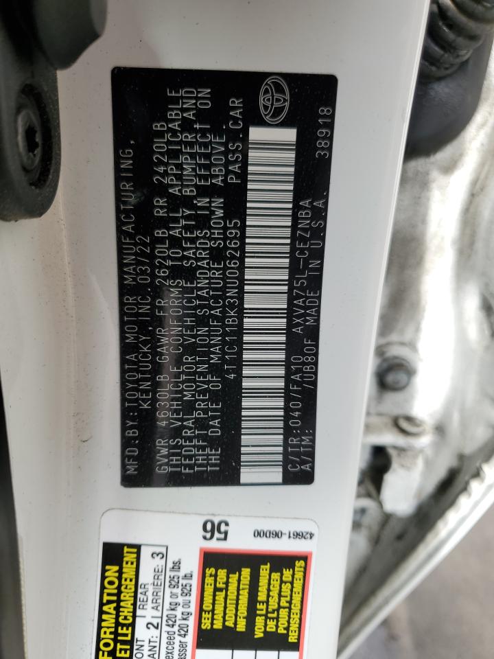 2022 TOYOTA CAMRY LE VIN:4T1C11BK3NU062695