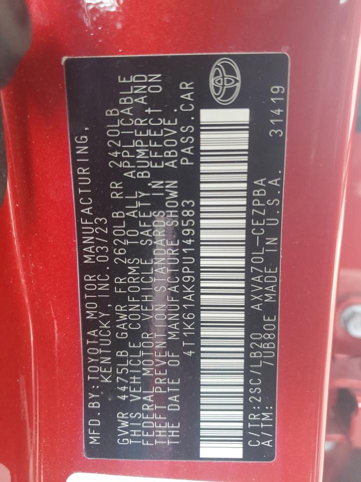 2023 TOYOTA CAMRY XSE VIN:4T1K61AK9PU149583