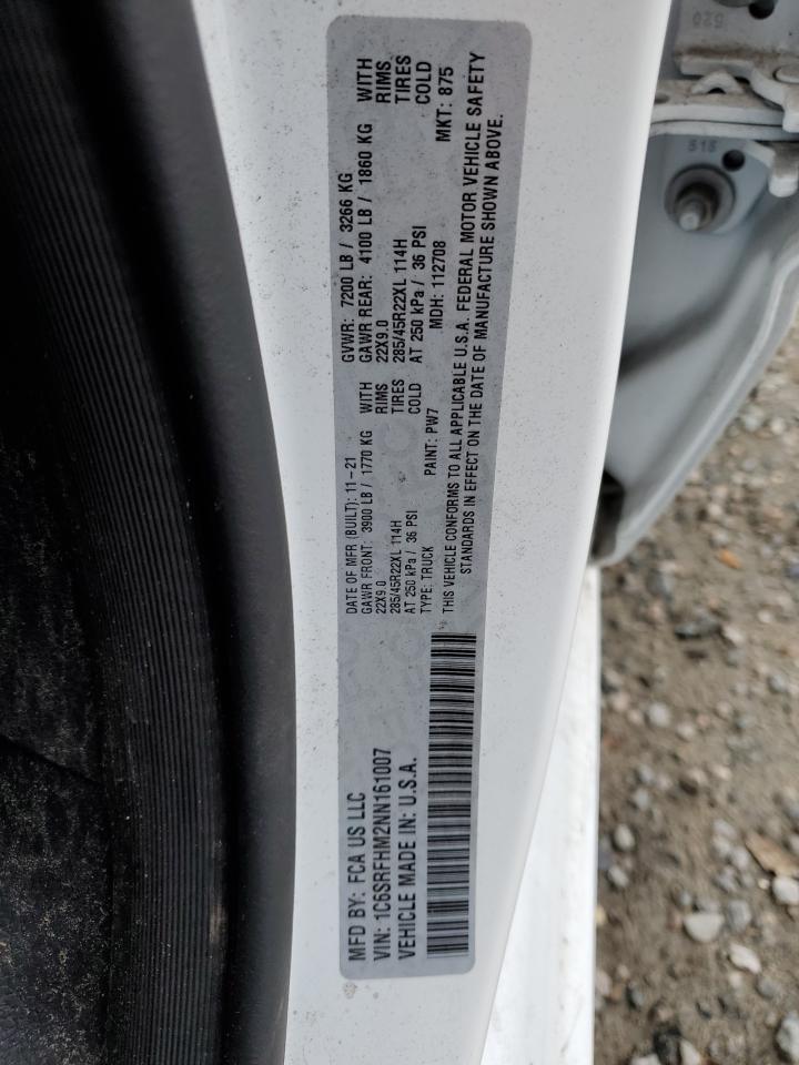 2022 RAM 1500 LIMITED VIN:1C6SRFHM2NN161007