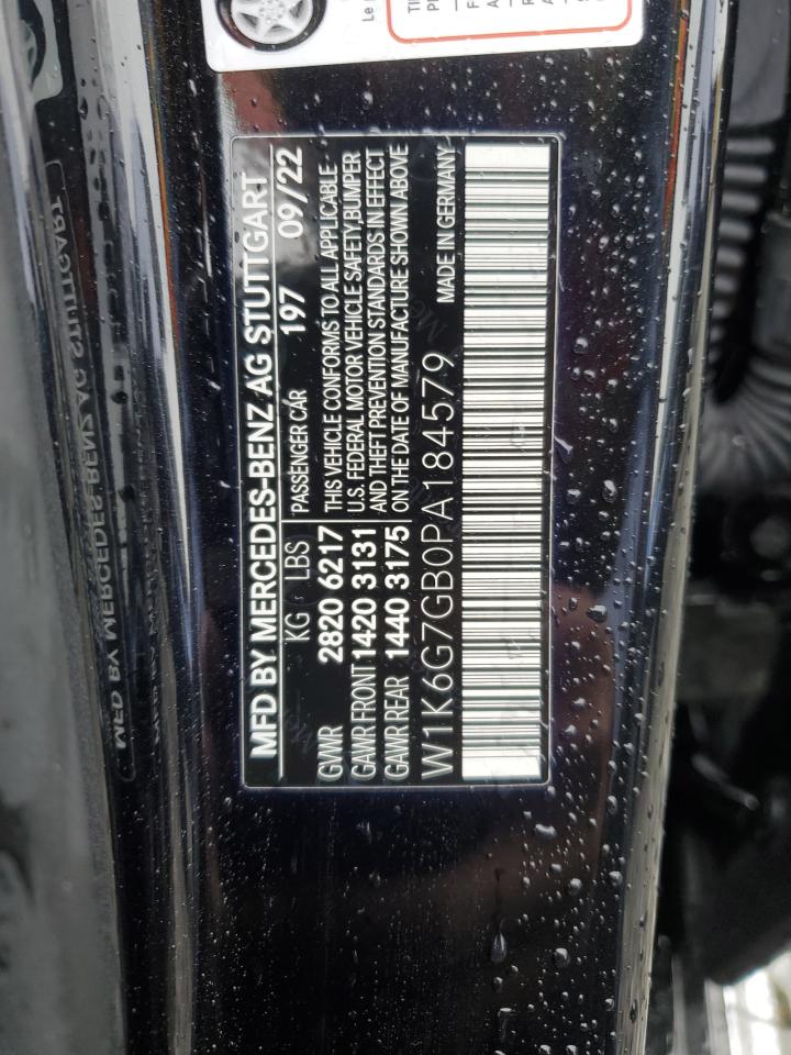 2023 MERCEDES-BENZ S 580 4MATIC VIN:W1K6G7GB0PA184579