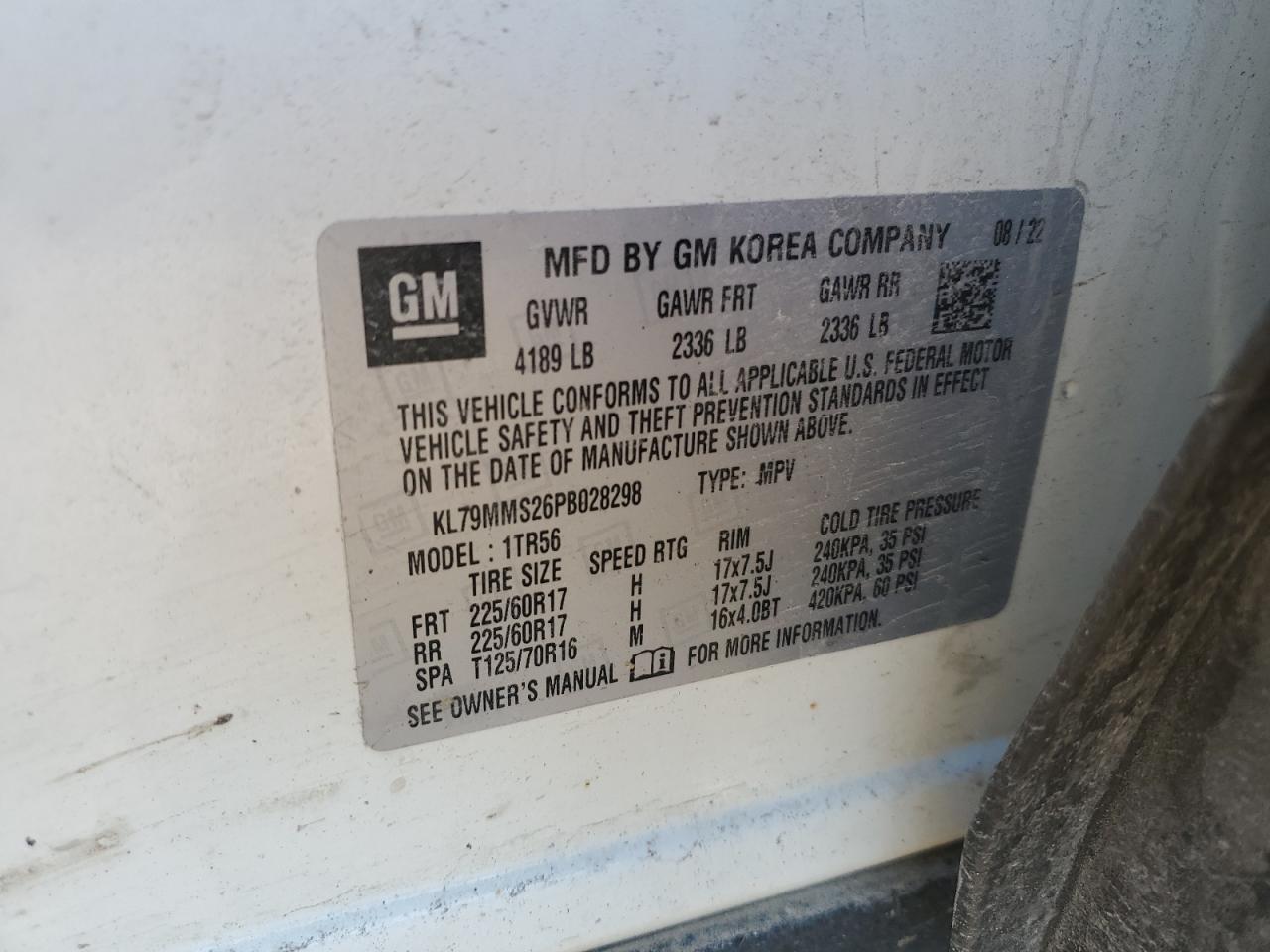 2023 CHEVROLET TRAILBLAZER LS VIN:KL79MMS26PB028298