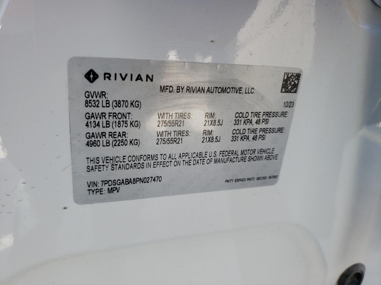 2023 RIVIAN R1S ADVENTURE VIN:7PDSGABA8PN027470