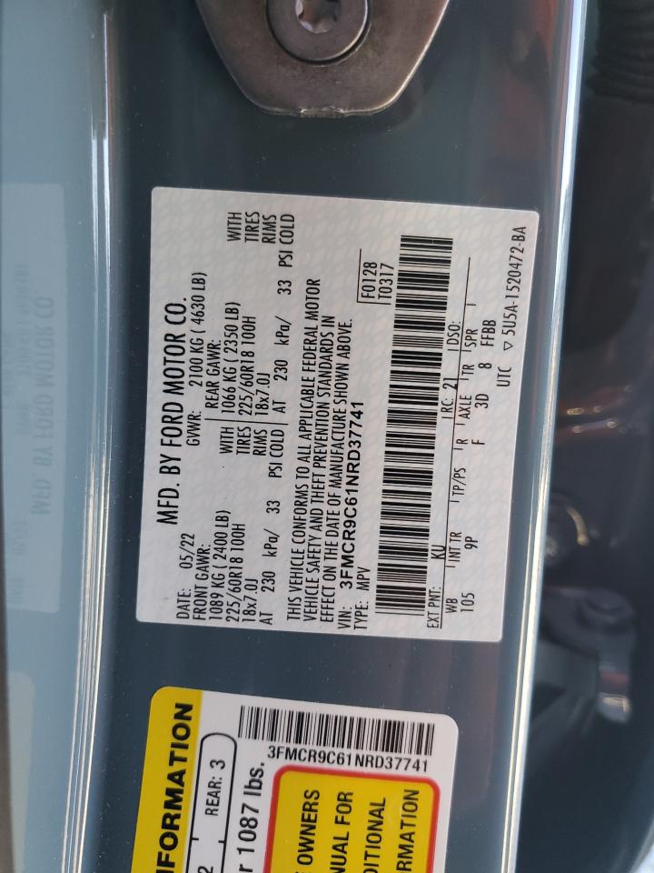2022 FORD BRONCO SPORT OUTER BANKS VIN:3FMCR9C61NRD37741
