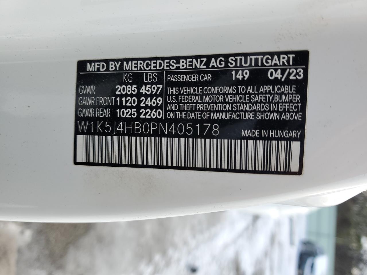 2023 MERCEDES-BENZ CLA 250 4MATIC VIN:W1K5J4HB0PN405178