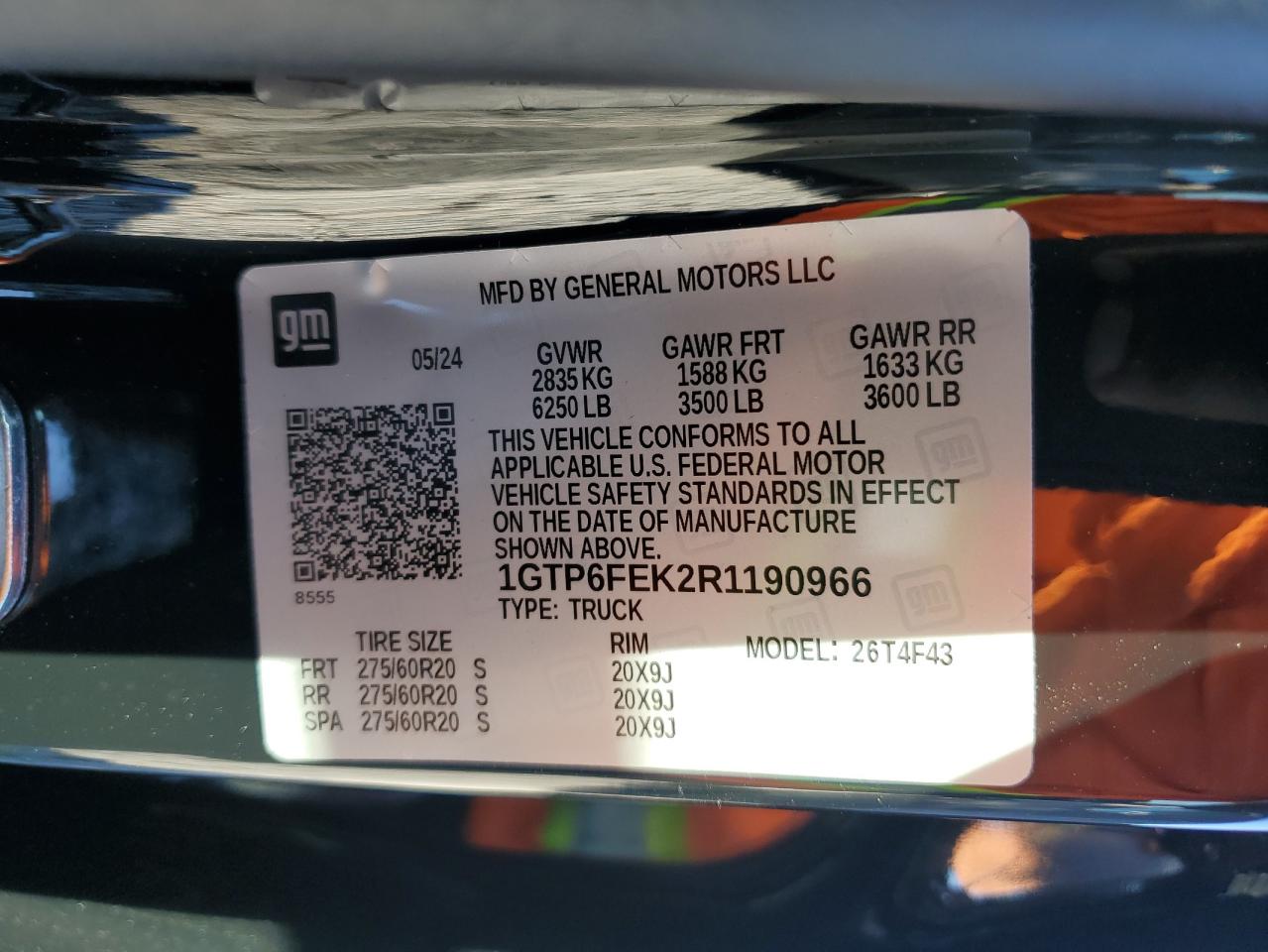 2024 GMC CANYON DENALI VIN:1GTP6FEK2R1190966