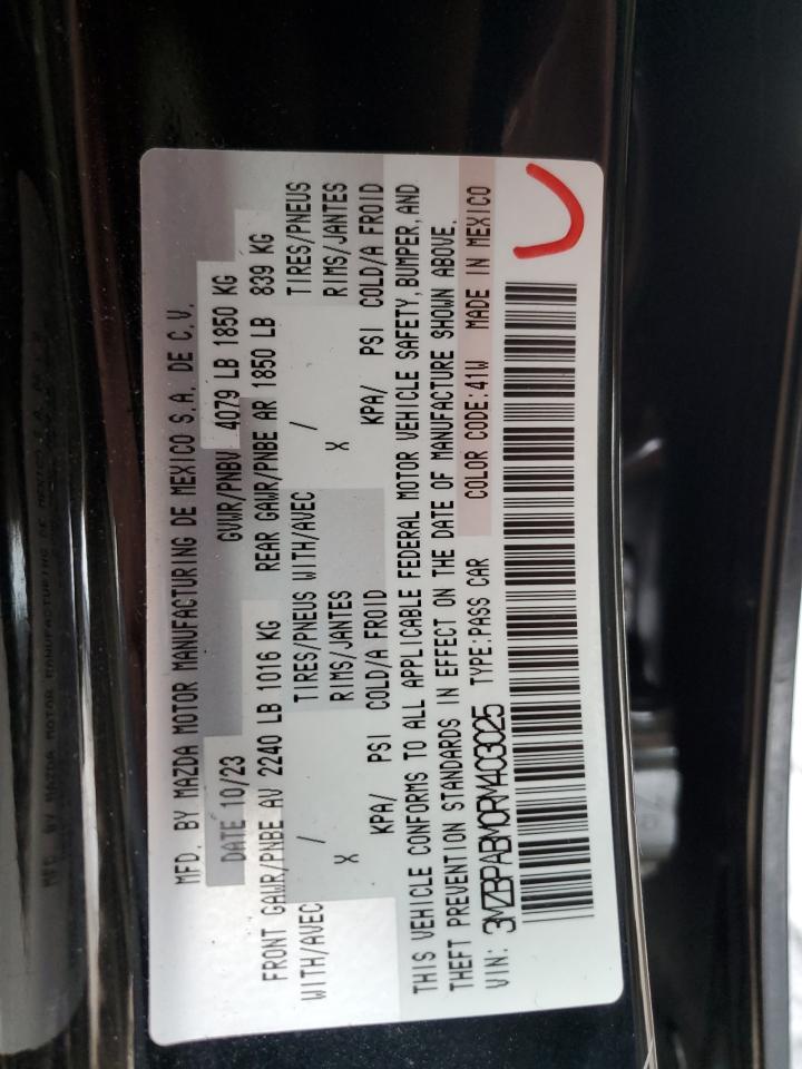 2024 MAZDA 3 SELECT SPORT VIN:3MZBPABM0RM403025