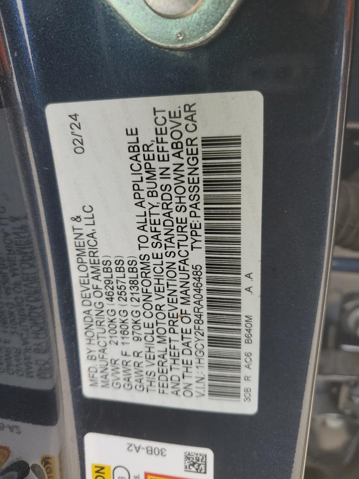 2024 HONDA ACCORD TOURING HYBRID VIN:1HGCY2F84RA046485