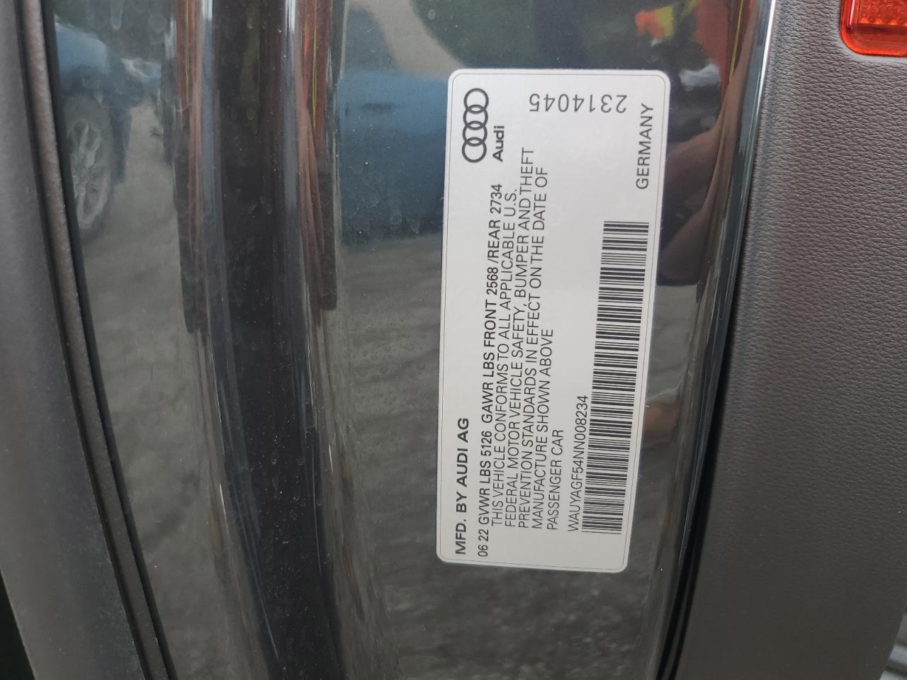 2022 AUDI A5 PRESTIGE 45 VIN:WAUYAGF54NN008234