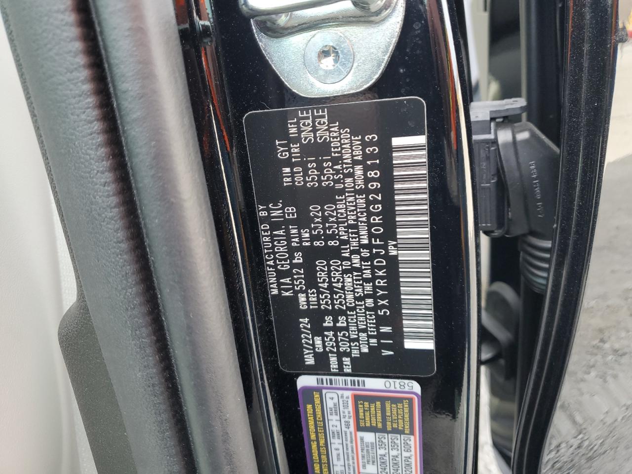 2024 KIA SORENTO SX VIN:5XYRKDJF0RG298133