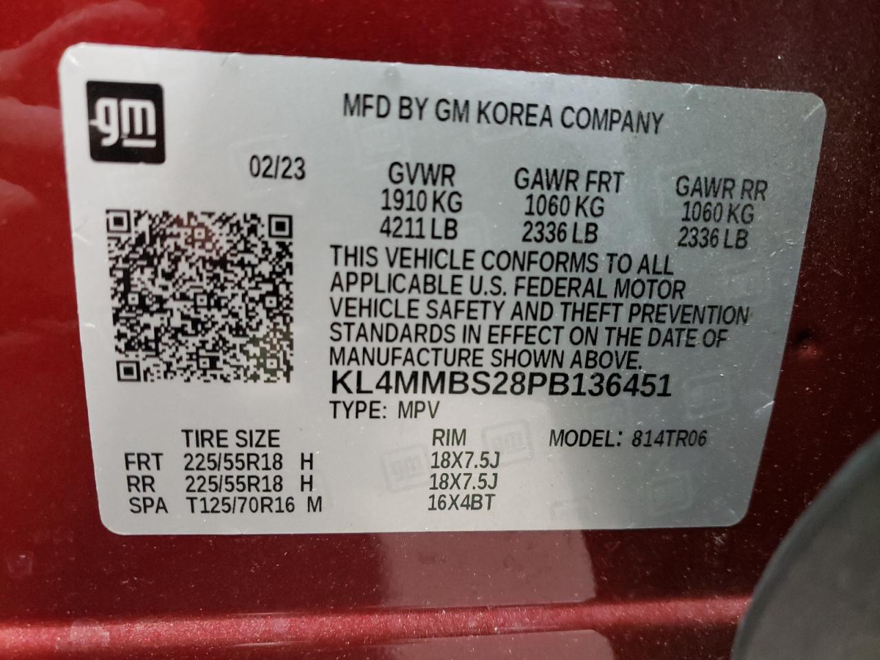 2023 BUICK ENCORE GX PREFERRED VIN:KL4MMBS28PB136451