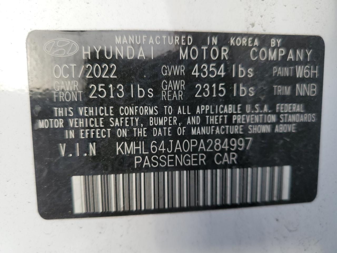 2023 HYUNDAI SONATA SEL VIN:KMHL64JA0PA284997