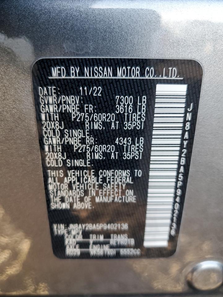 2023 NISSAN ARMADA SL VIN:JN8AY2BA5P9402136