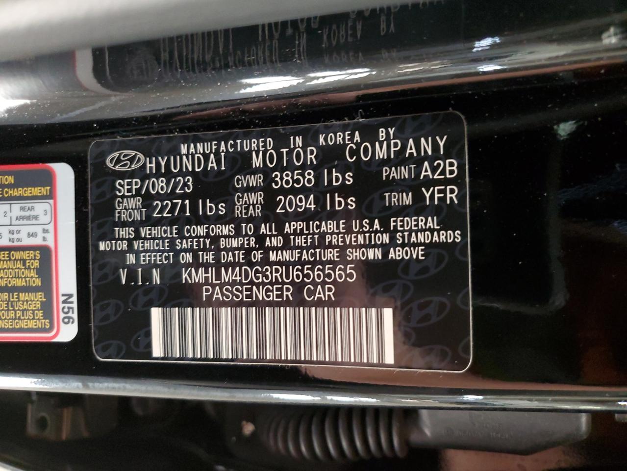 2024 HYUNDAI ELANTRA SEL VIN:KMHLM4DG3RU656565