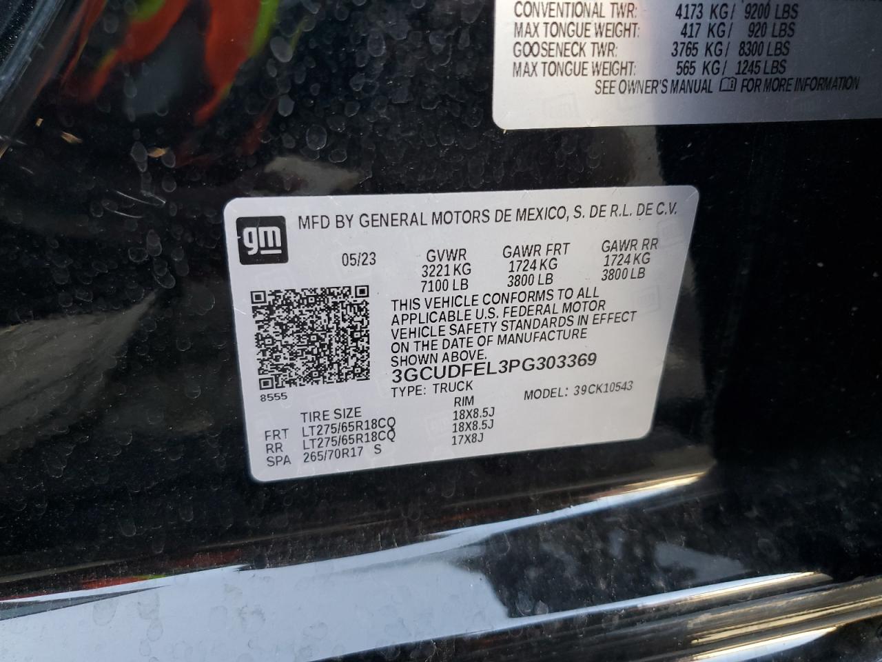 2023 CHEVROLET SILVERADO K1500 LT TRAIL BOSS VIN:3GCUDFEL3PG303369