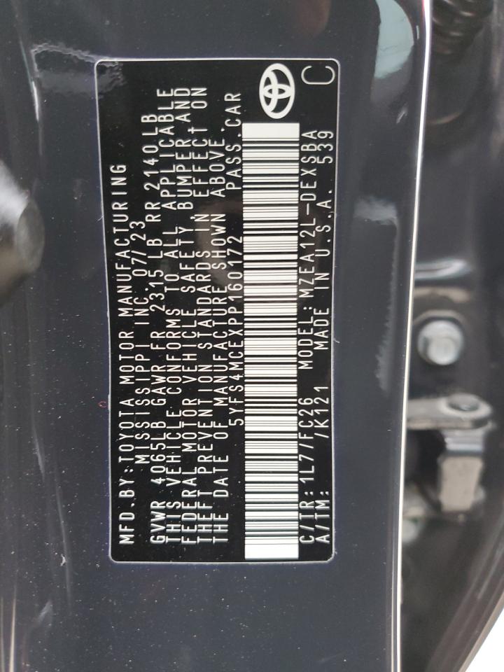 2023 TOYOTA COROLLA SE VIN:5YFS4MCEXPP160172