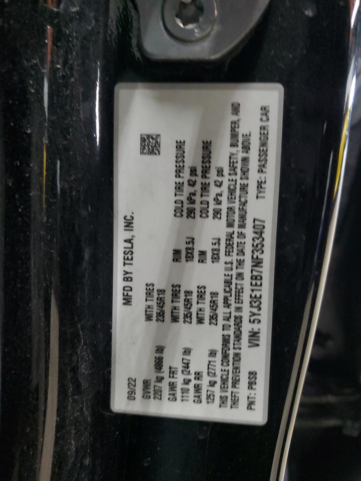 2022 TESLA MODEL 3  VIN:5YJ3E1EB7NF353407