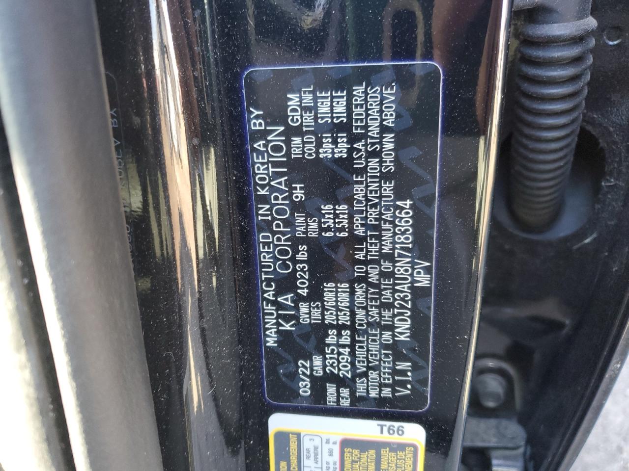 2022 KIA SOUL LX VIN:KNDJ23AU8N7183664
