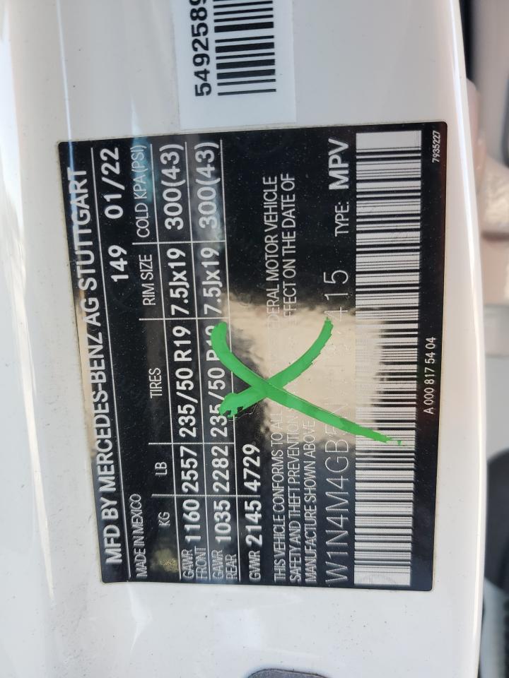 2022 MERCEDES-BENZ GLB 250 VIN:W1N4M4GB5NW187415