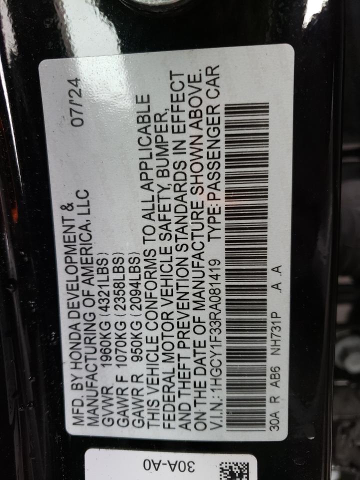 2024 HONDA ACCORD EX VIN:1HGCY1F33RA081419