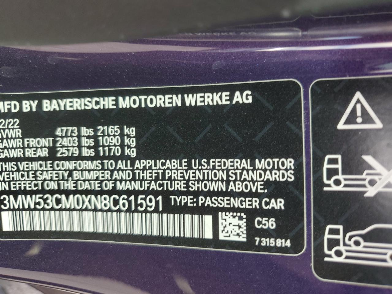 2022 BMW M240XI  VIN:3MW53CM0XN8C61591