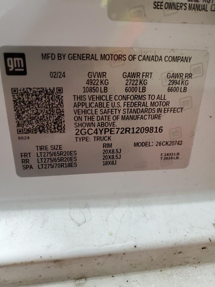 2024 CHEVROLET SILVERADO K2500 HEAVY DUTY LTZ VIN:2GC4YPE72R1209816